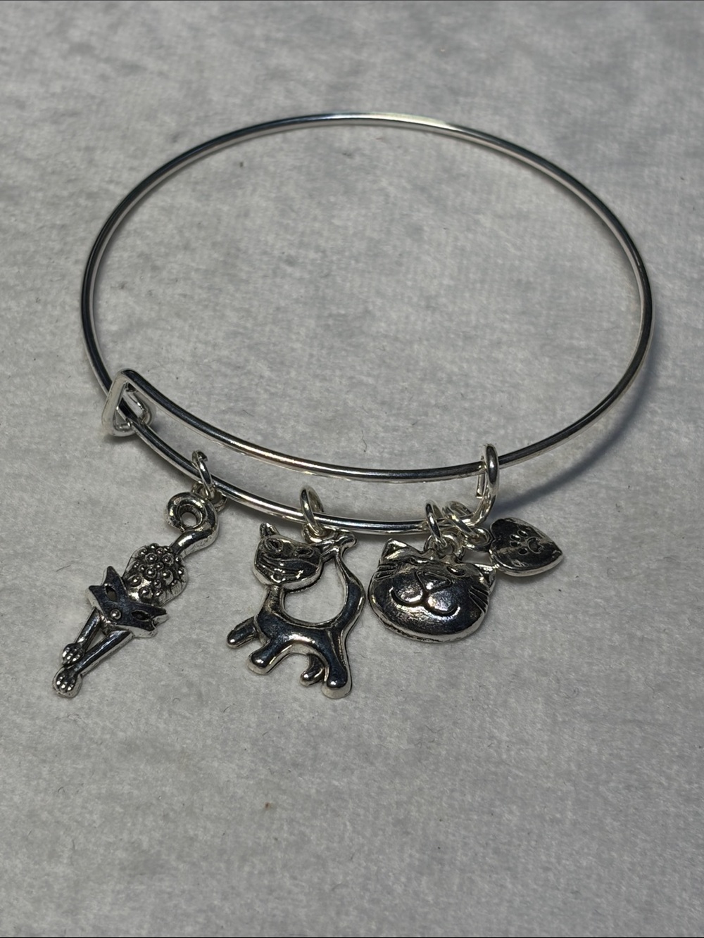 Cattitude Silver Charm Adjustable Bangle Bracelet